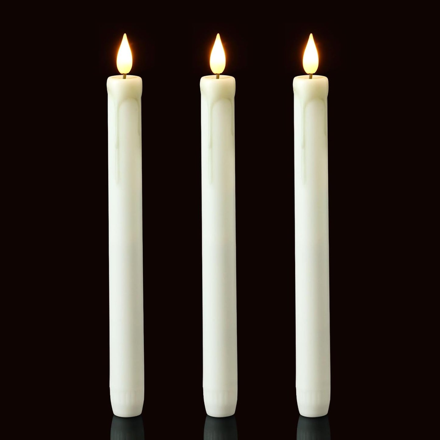 Homemory 2/3/6 Pack Flameless Taper Candles, No Remote, Realistic Flickering Battery Operated Candlesticks, Ivory LED Plastic Candle Safe for Weddings, Table Decor, Christmas, and Halloween(Set of 2)