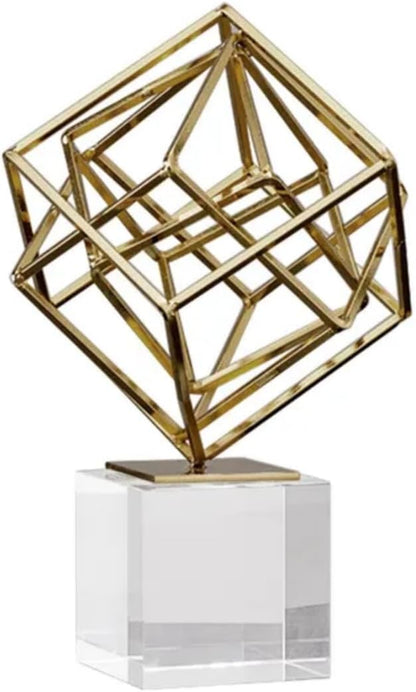Homary Modern Abstract Art Decoration Metal Globe Ornament Sculpture Decor with Rectangle Stand Black & Gold