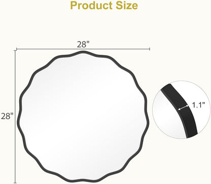 WallBeyond Round Wavy Mirror for Wall Decorative 24 inch, Modern Round Mirror Aluminum Frame for Bathroom Bedroom Living Room Home House Office Entryway, Gold