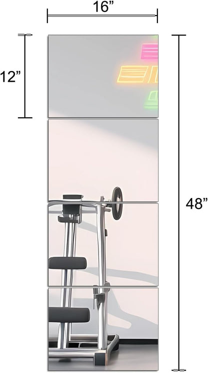 Ruomeng Home Gym Mirrors 12 Inch x 12Pcs Wall Mounted Mirror Glass Frameless Full Length Mirror Tiles for Home Gym, Bedroom, Door & Bathroom
