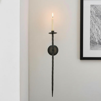Metal Wall Candle Sconce Holder Set of 2 Wall Mount Candle Holders Modern Wall Candle Sconces Hanging for Living Room Farmhouse Fireplace Wedding 16.5"×5"×3" (Black)