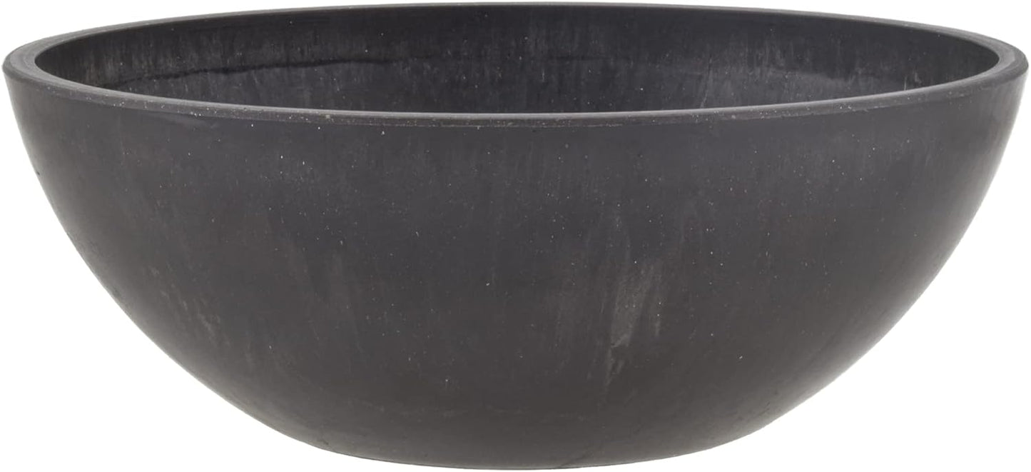 PSW Pot Collection M30DC 12-inch Plastic/Stone/Wood Composite Low Bowl Planter – No Drainage Hole (Drillable), Shallow Indoor/Outer Pot for Succulents, Bonsai, Fairy Gardens, Herbs, Dark Charcoal