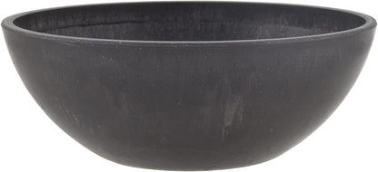 PSW Pot Collection M30DC 12-inch Plastic/Stone/Wood Composite Low Bowl Planter – No Drainage Hole (Drillable), Shallow Indoor/Outer Pot for Succulents, Bonsai, Fairy Gardens, Herbs, Dark Charcoal