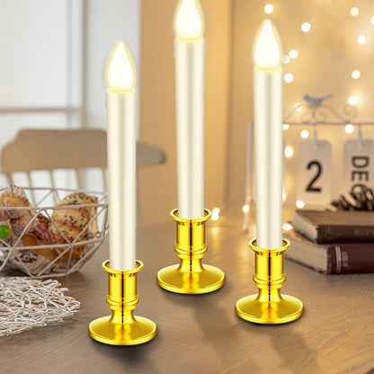 Waziaqoc 24Pcs Gold Taper Candle Holders, Plastic Candlestick Holders Only for Flameless LED Candle Decorative Pillar Candle Holder for Christmas Wedding Anniversary Dinner Party
