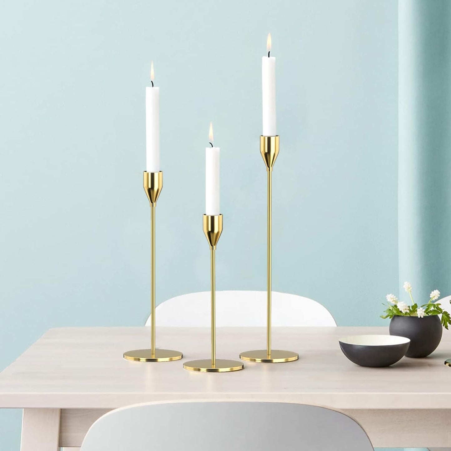 Matte Black Candle Holders Set of 3 for Taper Candles, Decorative Candlestick Holder for Wedding, Dinning, Party, Fits 3/4 inch Thick Candle&Led Candles (Metal Candle Stand)