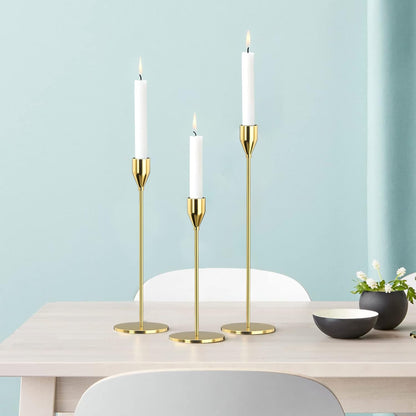 Matte Black Candle Holders Set of 3 for Taper Candles, Decorative Candlestick Holder for Wedding, Dinning, Party, Fits 3/4 inch Thick Candle&Led Candles (Metal Candle Stand)