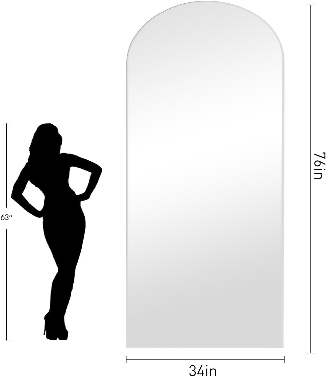 Dewfig Arched Full Length Mirror, 76"x34" Large Floor Mirror, Full Body Mirrors for Leaning or Hanging, Standing Mirrors for Bedroom, Living Room,Dressing Room, Aluminum Alloy Frame, Black