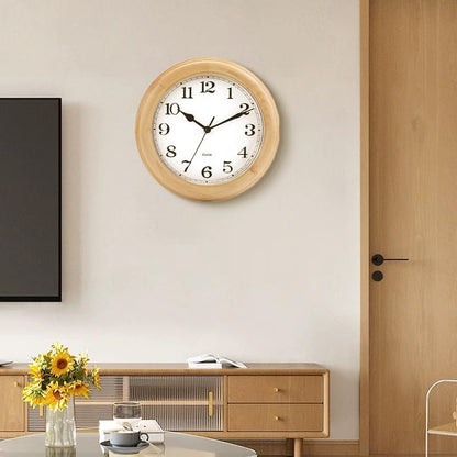 Wooden Wall Clock with Retro Design, 11 Inches Round Wall Clocks Battery Operated Silent Non-Ticking, Big Arabic Numerals, for Kitchen Living Room Classroom Gym and Pool, Brown