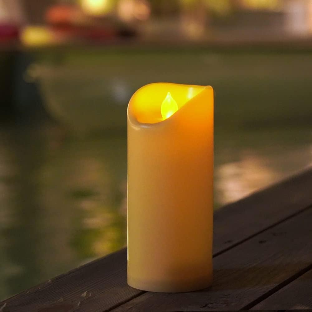 Homemory 6"x3" Outdoor Waterproof Flameless Candles, LED Candles, Battery Operated Candles with Remote and Timers, Electric Fake Plastic Pillar Candles, Ivory White, Set of 2