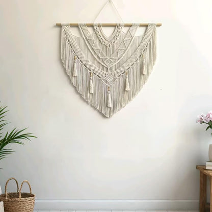 guzhiou large macrame wall hanging - Boho Tapestry Macrame Wall Decor Art- Chic Bohemian Handmade Woven Tapestry Home Decoration for Bedroom Living Room Apartment Wedding Party - 43"x32" (Wood bead)