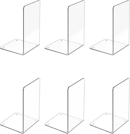 Acrylic Bookends 4 Pcs, Clear Book Ends for Shelves, Transparent Bookend Organizer, Book Holder Stand Decorative, Book Stoppers for Heavy Duty Books, CD, File, Video Games