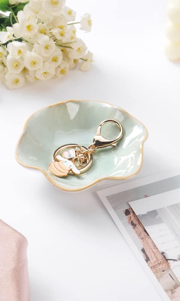 JAMEND CLXP Lotus Leaf Shape Decorative Ring Tray, Small Key Bowl, Ceramic Trinket Tray Jewelry Dish Organizing Necklace Earrings, Home Decoration for Mom Best Friend Sister, Pink.
