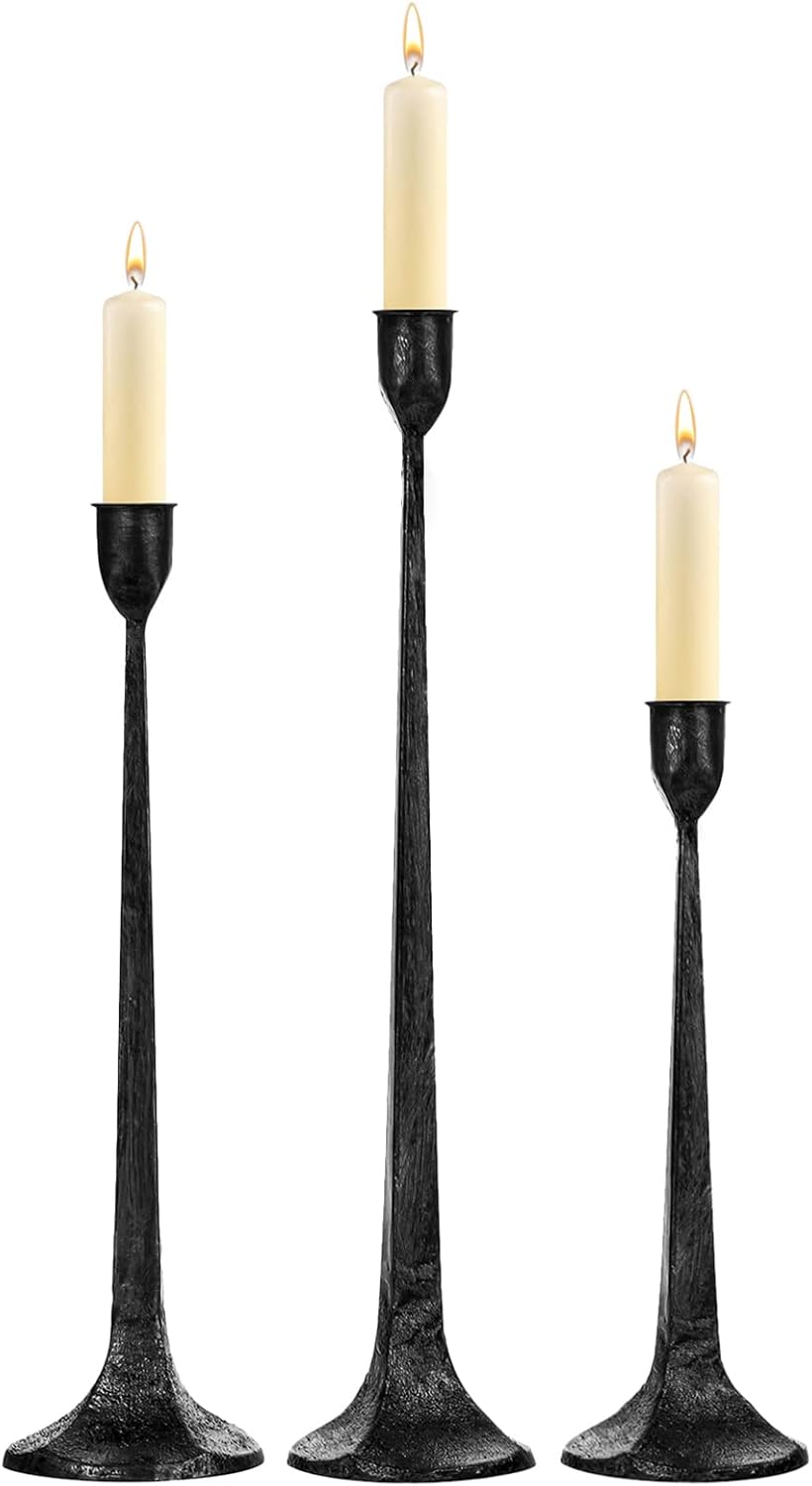 Iron Taper Candle Holder Set of 3 - Decorative Tall Candle Stand, Candlestick Holder for Wedding, Dining Table, Party Decoration (Antique Brass)