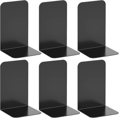 VFINE Bookends 4 Pairs, Black Metal Book Ends, Bookends for Shelves, Book Stopper for Heavy Books, Book Dividers for Home Office School Supplies