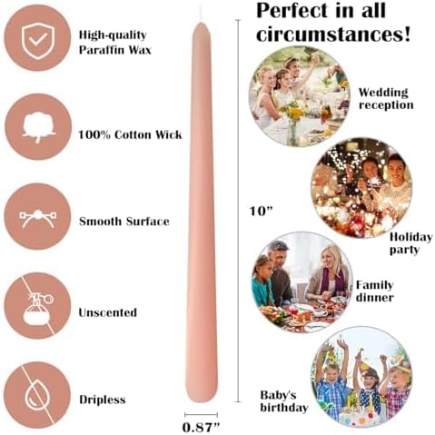 12-Pack Olive Green Taper Candles, 10 Inch Unscented Dripless Candlesticks, Long-Lasting Burn Time of 7-8 Hours, Perfect for Christmas Home Décor Spring and St. Patrick's Day