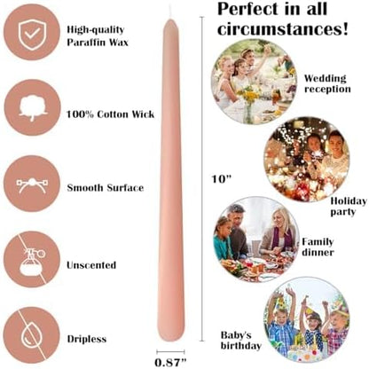 12-Pack Olive Green Taper Candles, 10 Inch Unscented Dripless Candlesticks, Long-Lasting Burn Time of 7-8 Hours, Perfect for Christmas Home Décor Spring and St. Patrick's Day