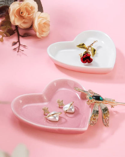 JAMEND CLXP Lotus Leaf Shape Decorative Ring Tray, Small Key Bowl, Ceramic Trinket Tray Jewelry Dish Organizing Necklace Earrings, Home Decoration for Mom Best Friend Sister, Pink.