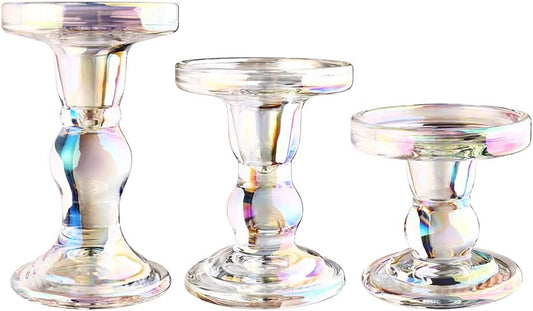 6-Piece Set of Glass Candlestick, Crystal Candlestick Holder Holder and Conical Candle, Christmas Candle Holder Decoration, Family Living Room Wedding Candle Holder (Clear 2sets)