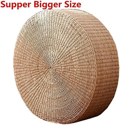 HUAWELL 2 Pack Tatami Floor Pillow Sitting Cushion Bigger Size,Round Padded Room Floor Straw Mat for Outdoor Seat (Dia: 19.7)