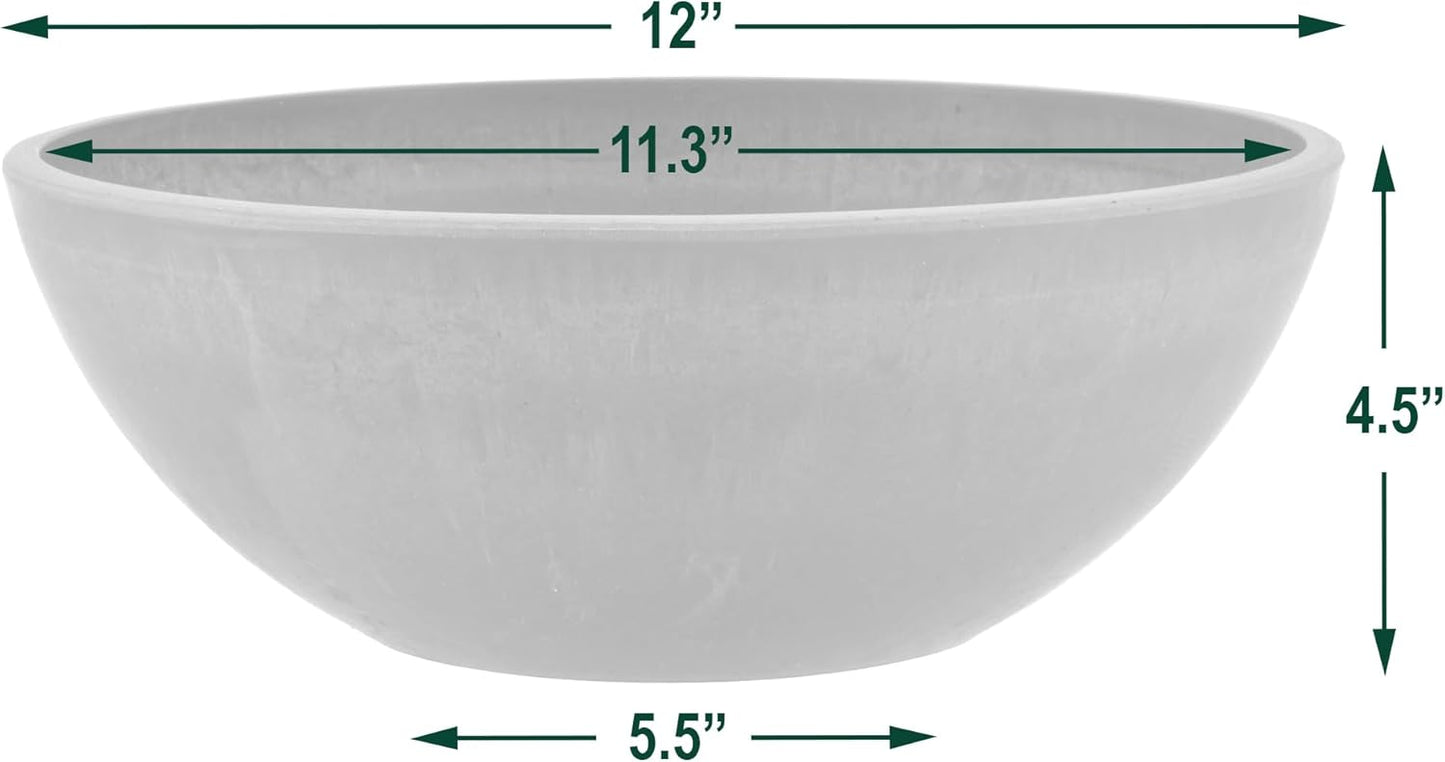 PSW Pot Collection M30DC 12-inch Plastic/Stone/Wood Composite Low Bowl Planter – No Drainage Hole (Drillable), Shallow Indoor/Outer Pot for Succulents, Bonsai, Fairy Gardens, Herbs, Dark Charcoal