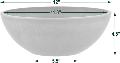 PSW Pot Collection M30DC 12-inch Plastic/Stone/Wood Composite Low Bowl Planter – No Drainage Hole (Drillable), Shallow Indoor/Outer Pot for Succulents, Bonsai, Fairy Gardens, Herbs, Dark Charcoal