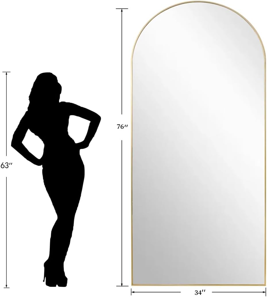 Dewfig Arched Full Length Mirror, 76"x34" Large Floor Mirror, Full Body Mirrors for Leaning or Hanging, Standing Mirrors for Bedroom, Living Room,Dressing Room, Aluminum Alloy Frame, Black