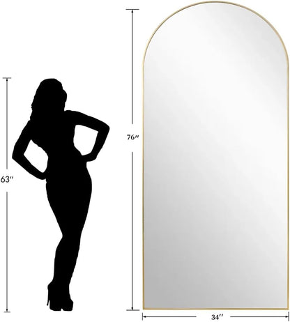 Dewfig Arched Full Length Mirror, 76"x34" Large Floor Mirror, Full Body Mirrors for Leaning or Hanging, Standing Mirrors for Bedroom, Living Room,Dressing Room, Aluminum Alloy Frame, Black