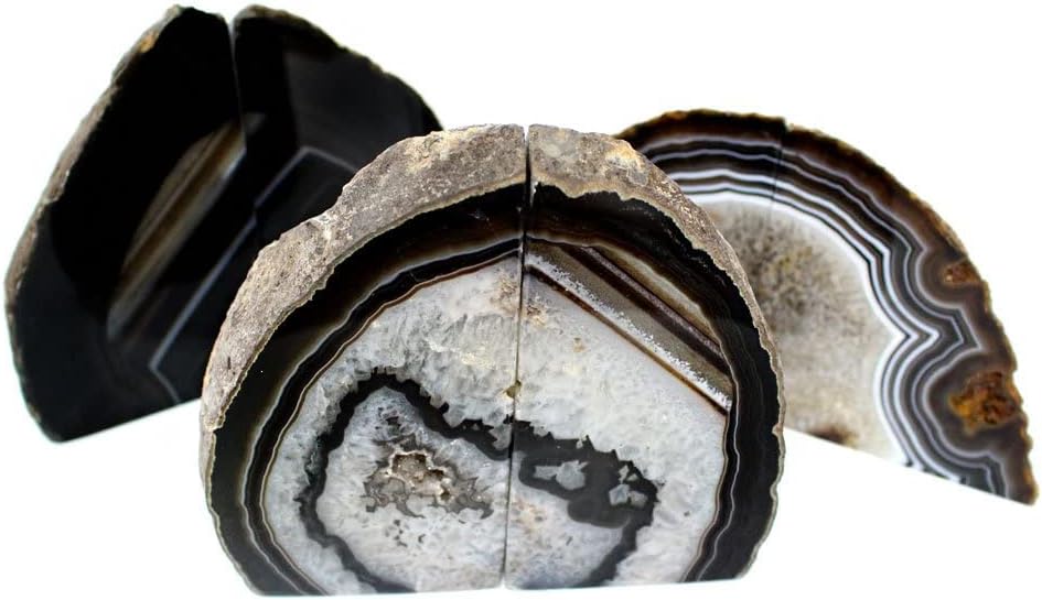 JIC Gem Dyed Blue Agate Bookends Geode Decorative Book Ends for Heavy Books with Rubber Bumpers for Office and Home Decoration Polished Small Size 2 to 3 Lbs