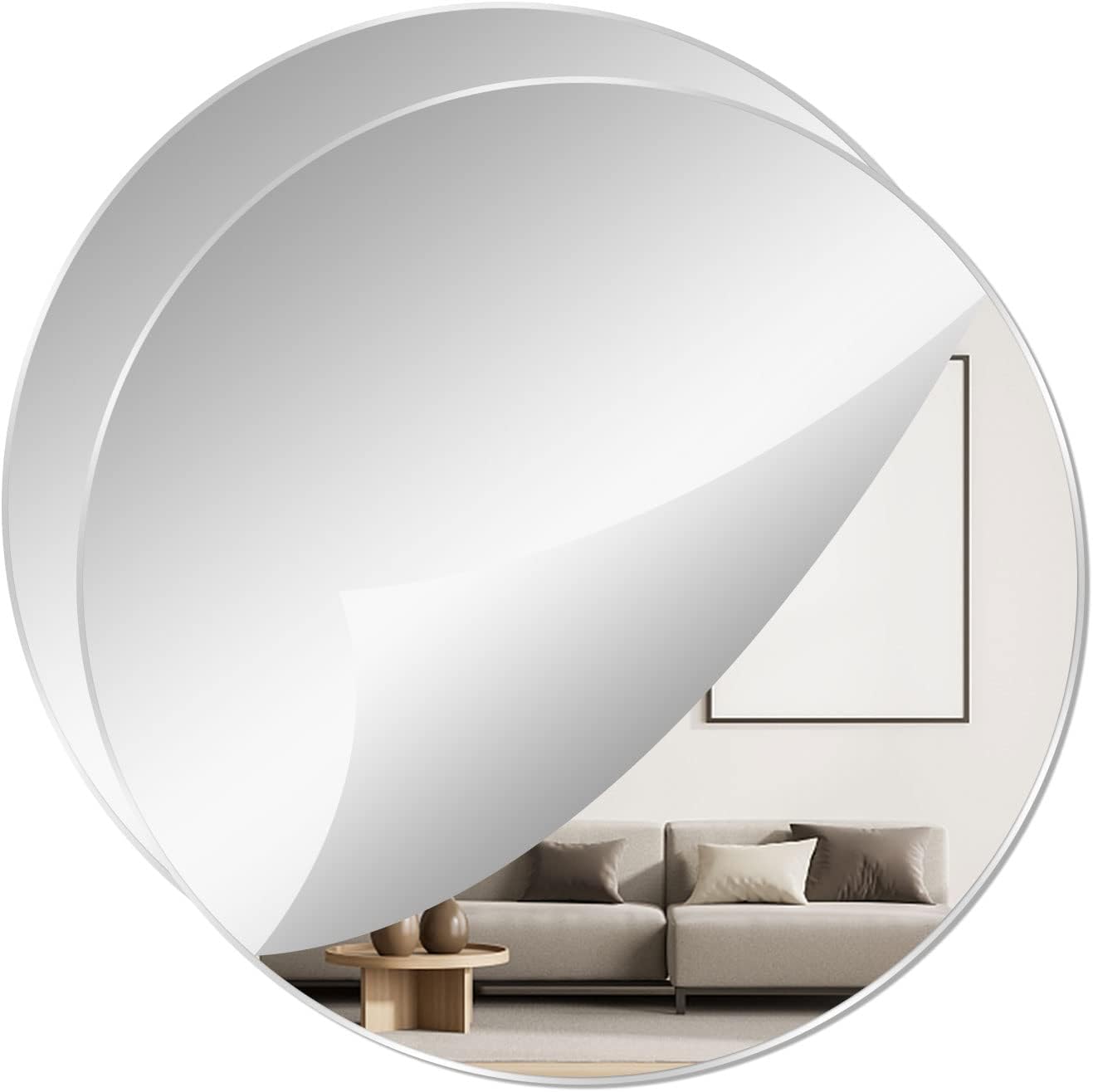 7.87" Round Wall Mirror Tile Self Adhesive Acrylic Mirror Sheet Sticker for Bathroom, Bedroom, Door, Home Decor