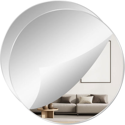 7.87" Round Wall Mirror Tile Self Adhesive Acrylic Mirror Sheet Sticker for Bathroom, Bedroom, Door, Home Decor