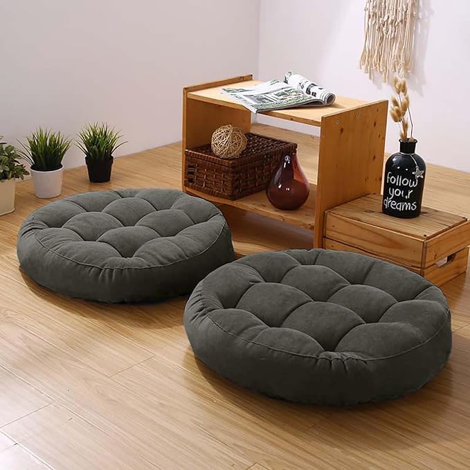 Meditation Floor Pillow Set of 2 Large Round Floor Cushions for Adults Tufted Corduroy Floor Seat Pillows Cushion for Living Room,Wine Red 16.5" Lx16.5 Wx3 H