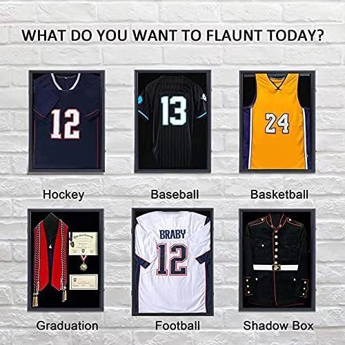 KCRasan Jersey Display Frame Case - Large Lockable Frames Shadow Box with UV Protection for Baseball Basketball Football Soccer Hockey Sport Shirt Matte Black Finish