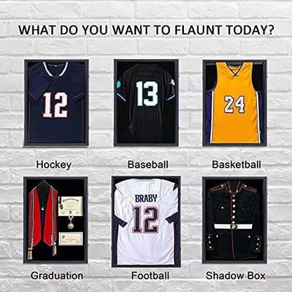 KCRasan Jersey Display Frame Case - Large Lockable Frames Shadow Box with UV Protection for Baseball Basketball Football Soccer Hockey Sport Shirt Matte Black Finish