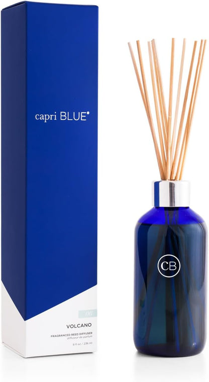 Capri Blue Volcano Reed Diffuser Set - Includes Reed Diffuser Sticks, Fragrance Oil, and Glass Bottle - Luxury Scented Room Freshener - White (8 fl oz)