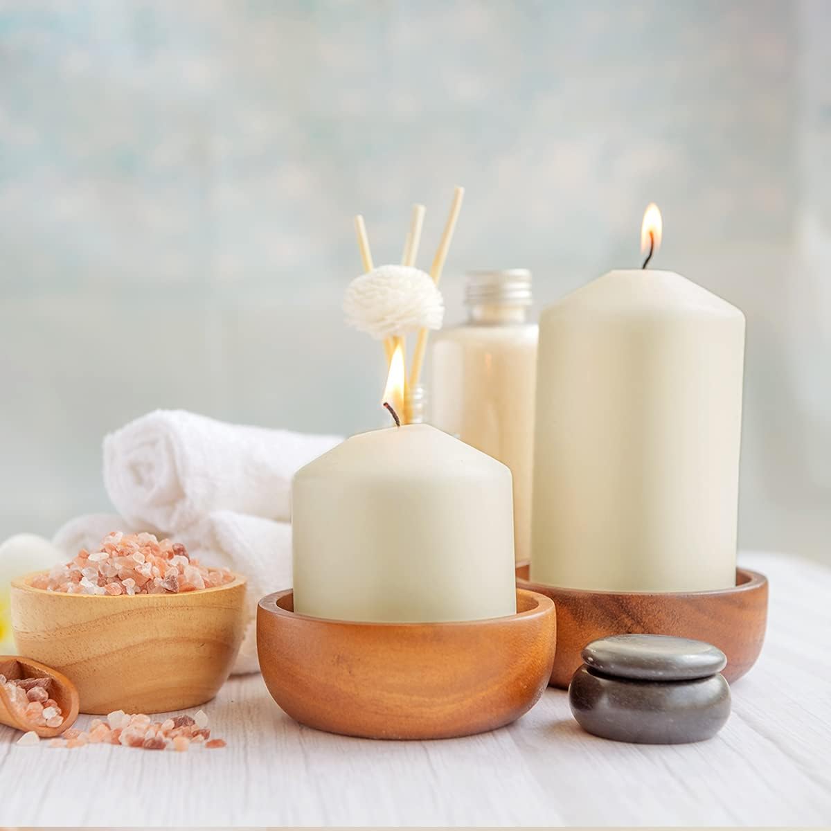 12 Pack Ivory 2x3 Inch Pillar Candles, 22 Hours Unscented Column Candles, Dripless Smokeless Unscented Candles for Home Weddings Restaurant Spa Church and Emergency