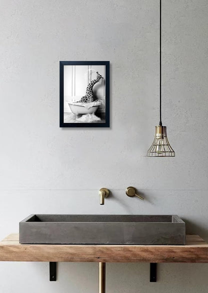 Bathroom Picture Wall Decor, Framed Black and White Bathroom Wall Art, Toilet Paper in Little Funny Raccoon's Hand Animal Canvas Print Painting