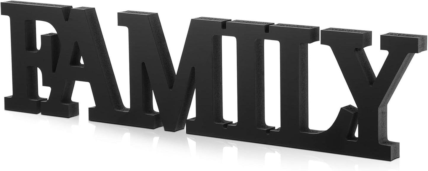 Wonderjune Wooden Home Wall Decor Sign Rustic Family Room Table Decoration Family Letter Signs for Pantry Kitchen Living Room Bedroom Shelf Mantel Fireplace Tables Centerpiece(White)