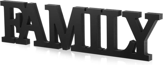 Wonderjune Wooden Home Wall Decor Sign Rustic Family Room Table Decoration Family Letter Signs for Pantry Kitchen Living Room Bedroom Shelf Mantel Fireplace Tables Centerpiece(White)