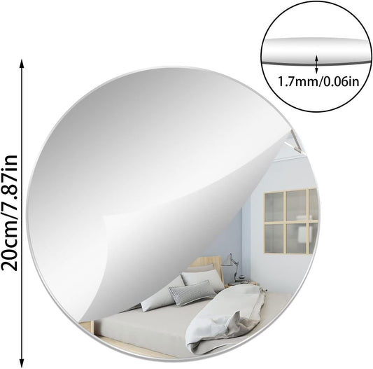 7.87" Round Wall Mirror Tile Self Adhesive Acrylic Mirror Sheet Sticker for Bathroom, Bedroom, Door, Home Decor