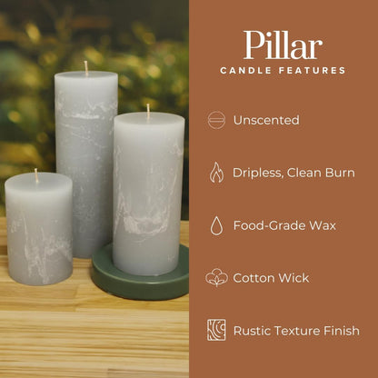 Simply Soson 3x6 inch Ivory Pillar Candles Set of 3, Rustic Texture, Unscented Ivory Candles, Dripless Candles, 3 inch Pillar Candles Ideal as Wedding, Parties, Spas, Dinner, Home Decoration, Church