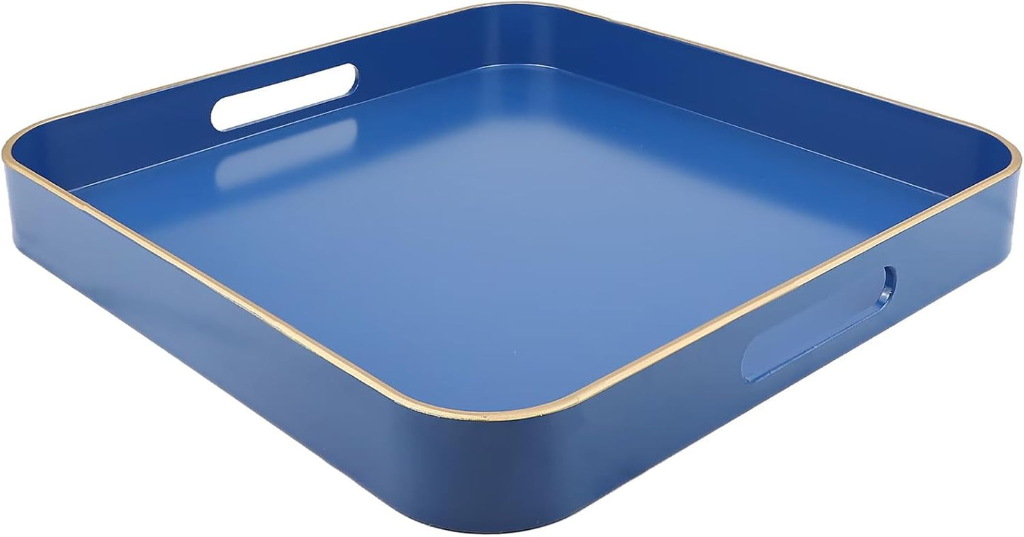 Green Decorative Tray with Handles, Versatile Serving Tray for Coffee Table, Ottoman, Ideal for Serving, Displaying, Organizing, 15.7"*10.2"*1.57"