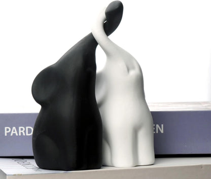 OwMell Set of 2 Loving Elephant Statue Figurine, 6" Elephant Ring Holder, Gifts for Couples Home Lucky Decor - Grey