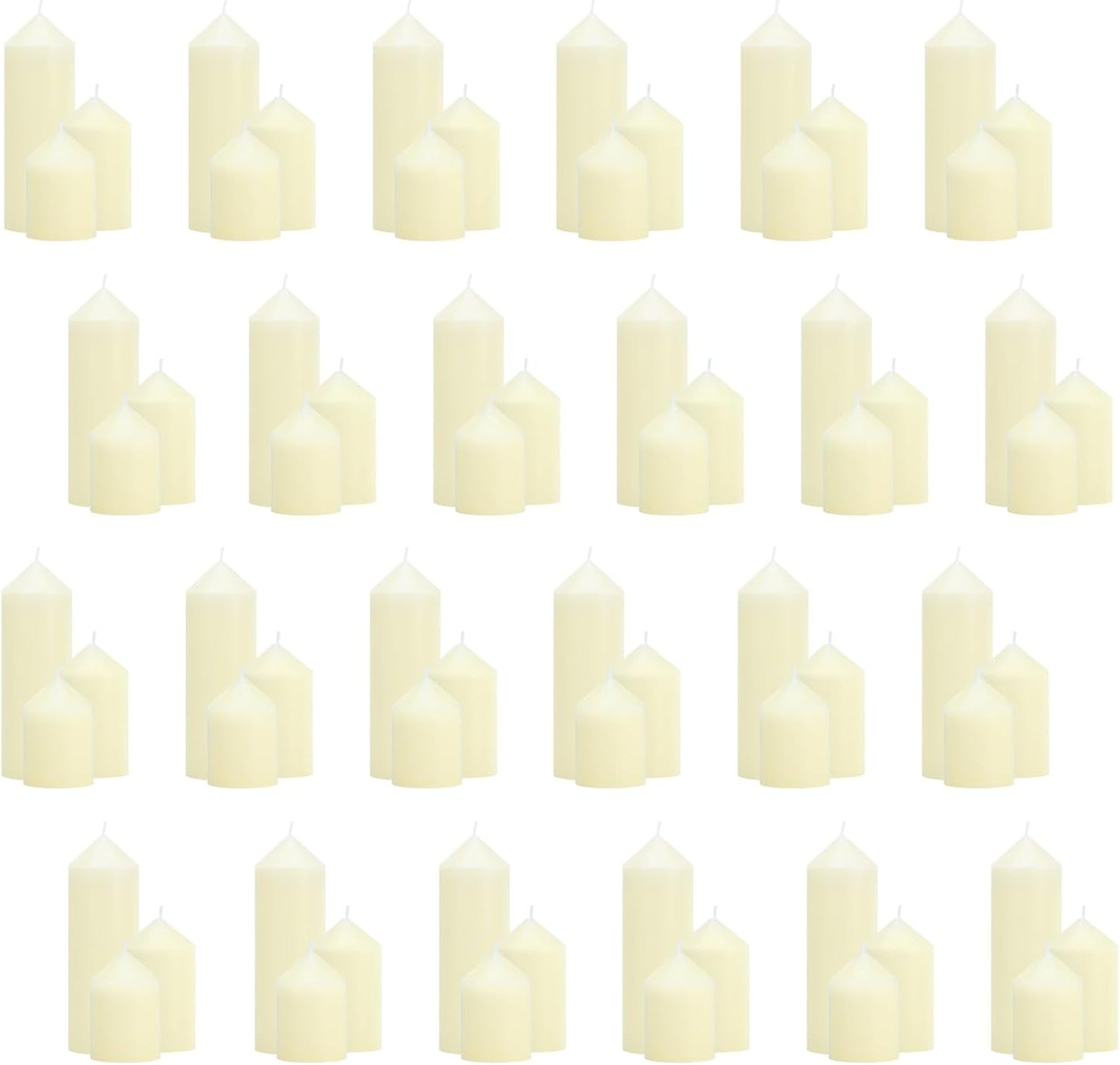 18 Pcs Ivory Pillar Candles Bulk Set，3 Different Lengths 2 x 3/4/6 Inch (6 Each)，Hurricane Candles，Dripless Unscented Smokeless，Gives You a Better Atmosphere When Organizing an Event Party.