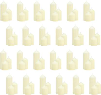 18 Pcs Ivory Pillar Candles Bulk Set，3 Different Lengths 2 x 3/4/6 Inch (6 Each)，Hurricane Candles，Dripless Unscented Smokeless，Gives You a Better Atmosphere When Organizing an Event Party.