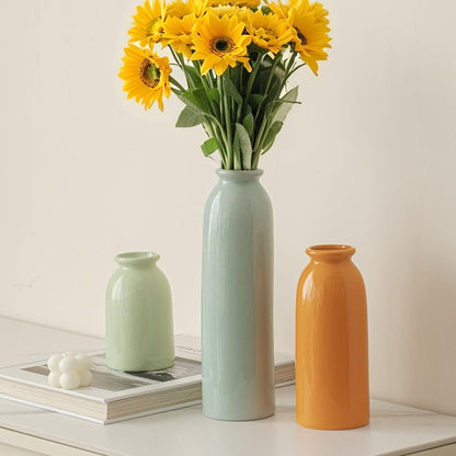 10.4 inches Tall Decorative Ceramic Vase Set, 3 Pieces, Nordic Modern Boho Style, White, Modern Farmhouse for Home Decor (Coffee Mix)