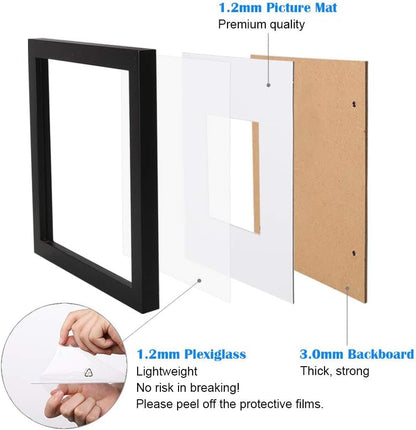 Egofine 12x16 Picture Frame Black, Covered by Plexiglass Made of Solid Wood, Display Pictures 9x12 and 11x14 with Mat or 12x16 Without Mat, for Wall Mounting Photo Frame - Colors B