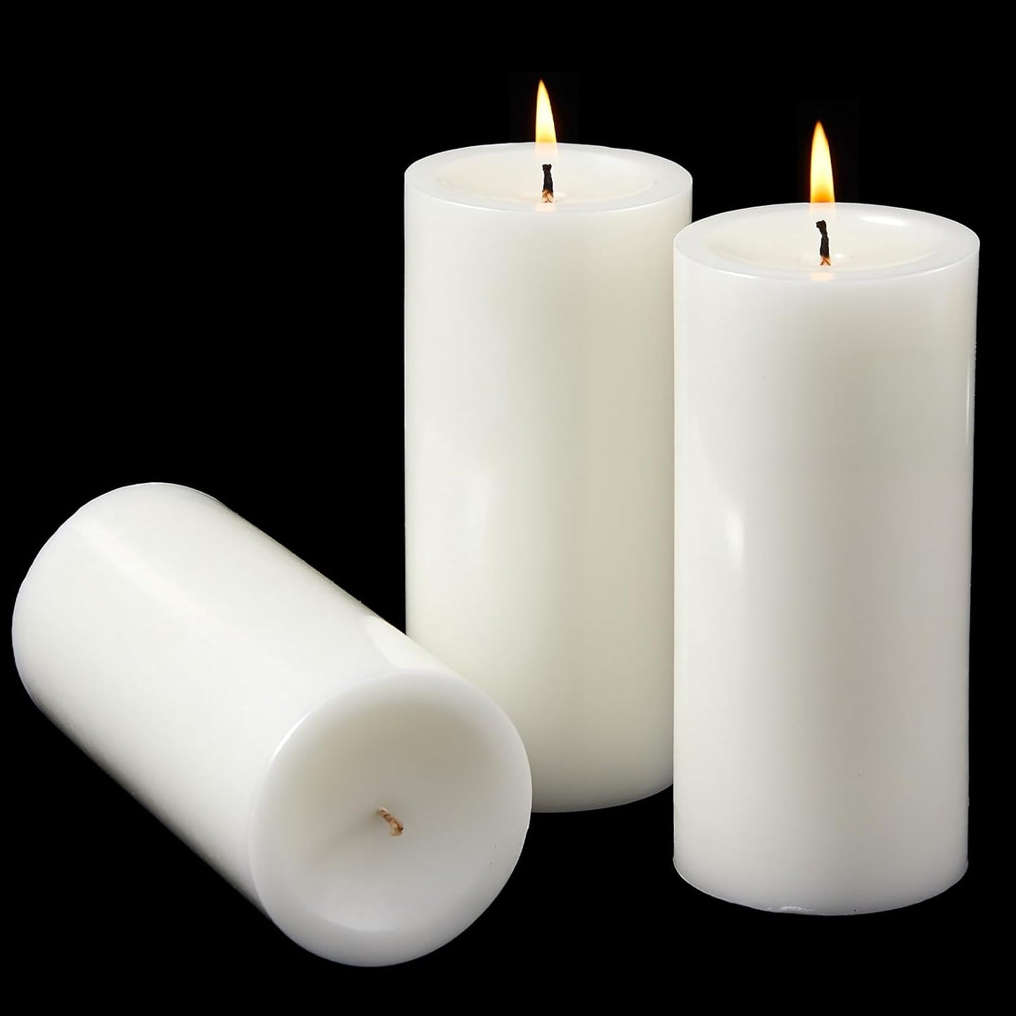 Ashlux 3x4 Inch White Pillar Candles, Set of 3 Wax, 56 Hours Long Burning, Unscented and Dripless Pillar Candles Bulk for Christmas Lights, Wedding, Parties, Spas, Home Decorative