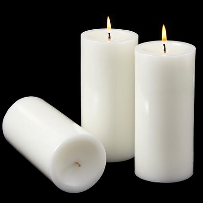 Ashlux 3x4 Inch White Pillar Candles, Set of 3 Wax, 56 Hours Long Burning, Unscented and Dripless Pillar Candles Bulk for Christmas Lights, Wedding, Parties, Spas, Home Decorative