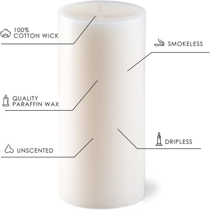 Unscented Ivory Pillar Candles Set of 6-2.8x4 inch - Dripless and Smokeless Large Pillar Candles, 50-Hours Long Burning Time Paraffin Candle for Dinner Table, Christmas and Home Decor