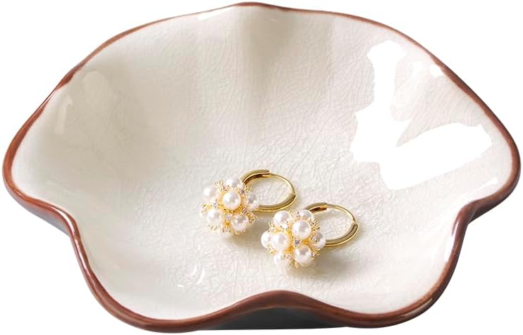JAMEND CLXP Lotus Leaf Shape Decorative Ring Tray, Small Key Bowl, Ceramic Trinket Tray Jewelry Dish Organizing Necklace Earrings, Home Decoration for Mom Best Friend Sister, Pink.